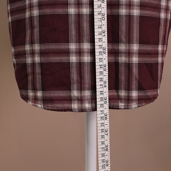 Women's Burgundy & White Plaid Shirt Dress/Tunic Lightweight Button Up SZ M - Picture 6 of 8